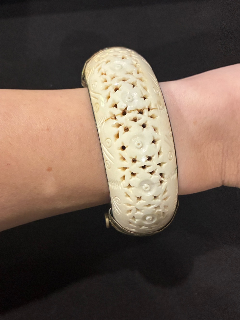 Vintage Carved Bovine Bone Clamper Bracelet